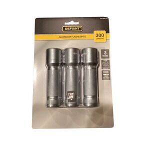 Defiant 3-Pack Aluminum Flashlights 300 Lumens Water Resistant Grey 1008 524 444